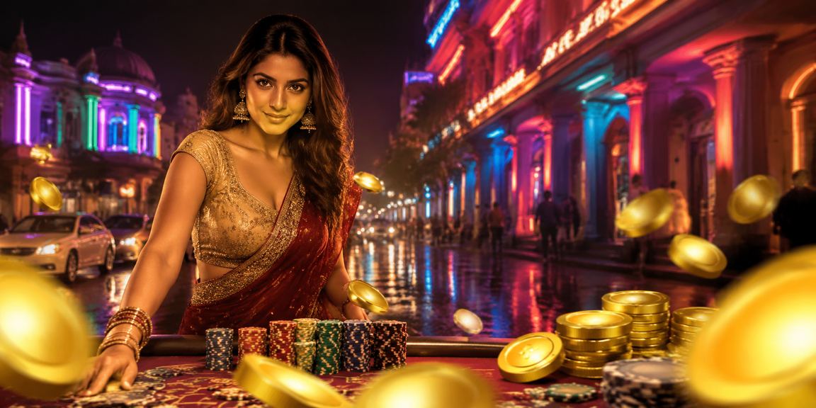 Neon signs in Delhi market representing teen patti gaming